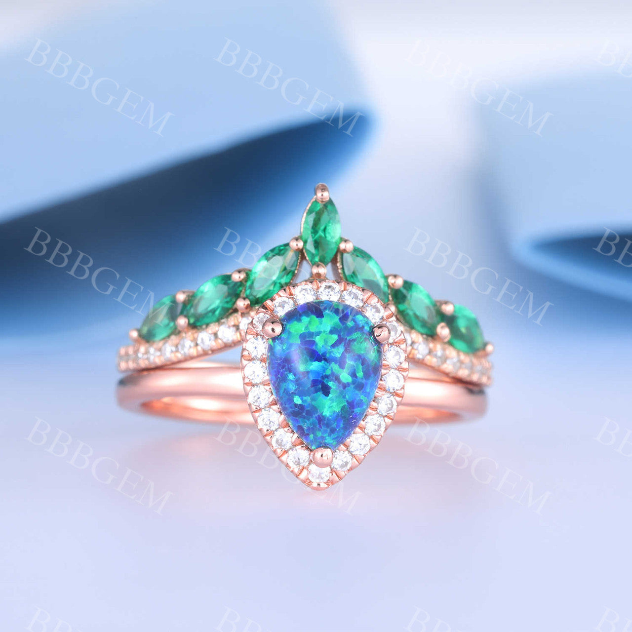 Opal Halo Ring-BBBGEM Blue Opal Rings