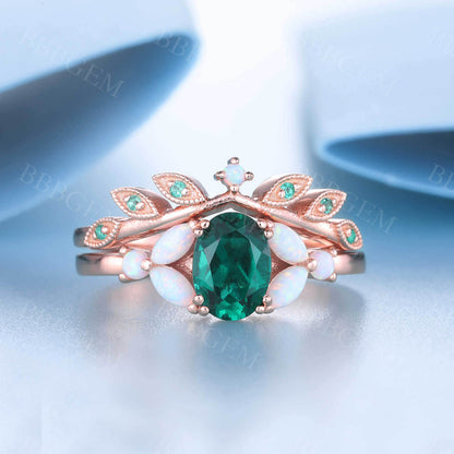 Emerald Engagement Rings Gold-BBBGEM 1CT Emerald Wedding Sets