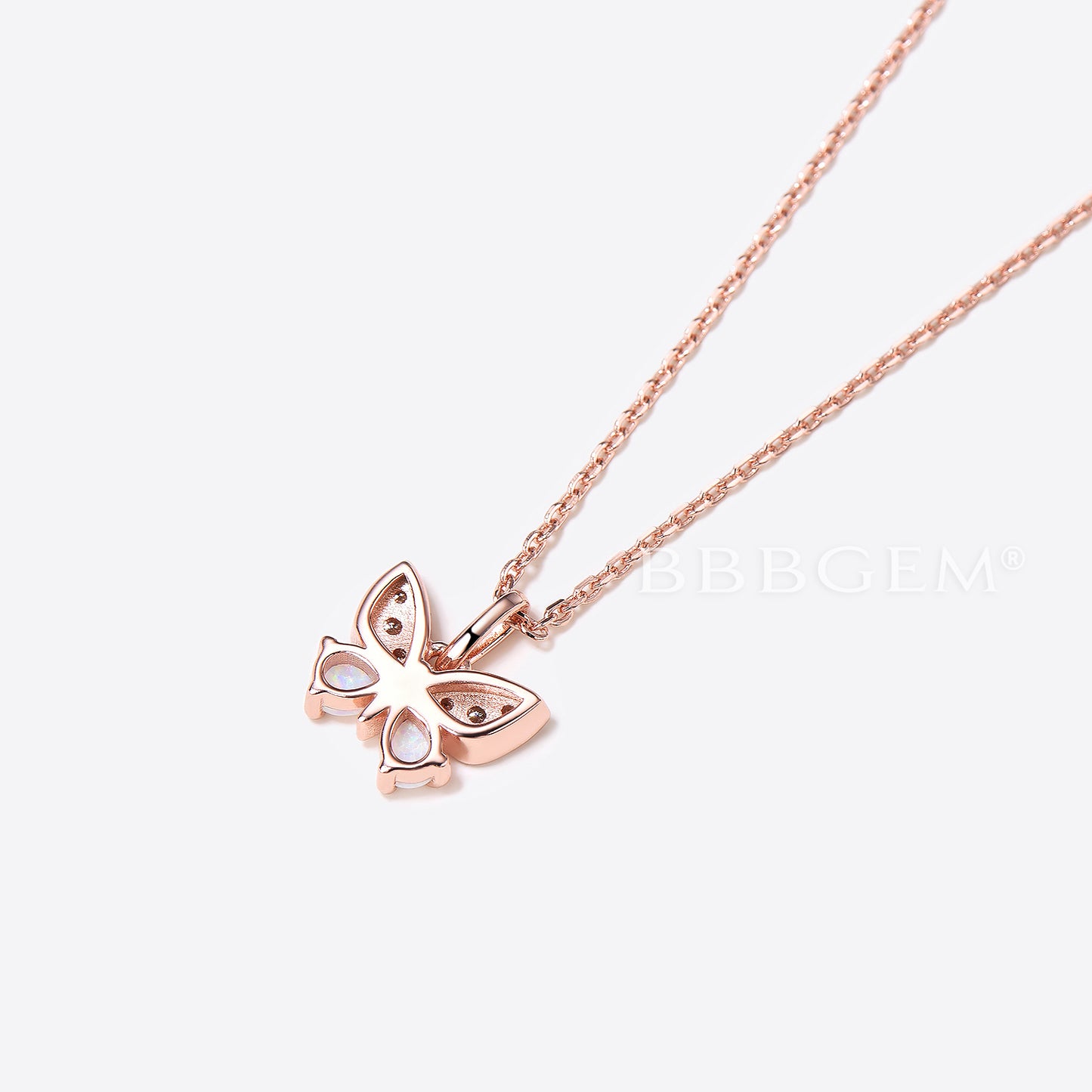 18K Rose Gold Dainty Butterfly Pendant Pear Opal Pendant Necklace