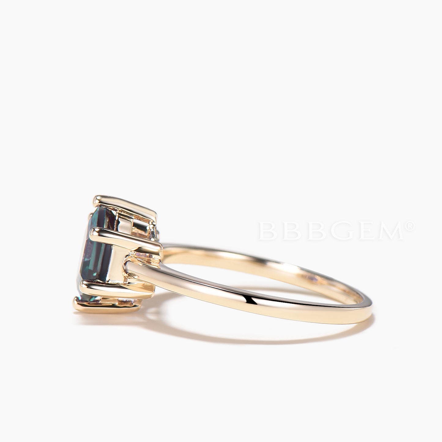 Hexagon Cut Color-change Alexandrite Rose Gold Solitaire Engagement Ring