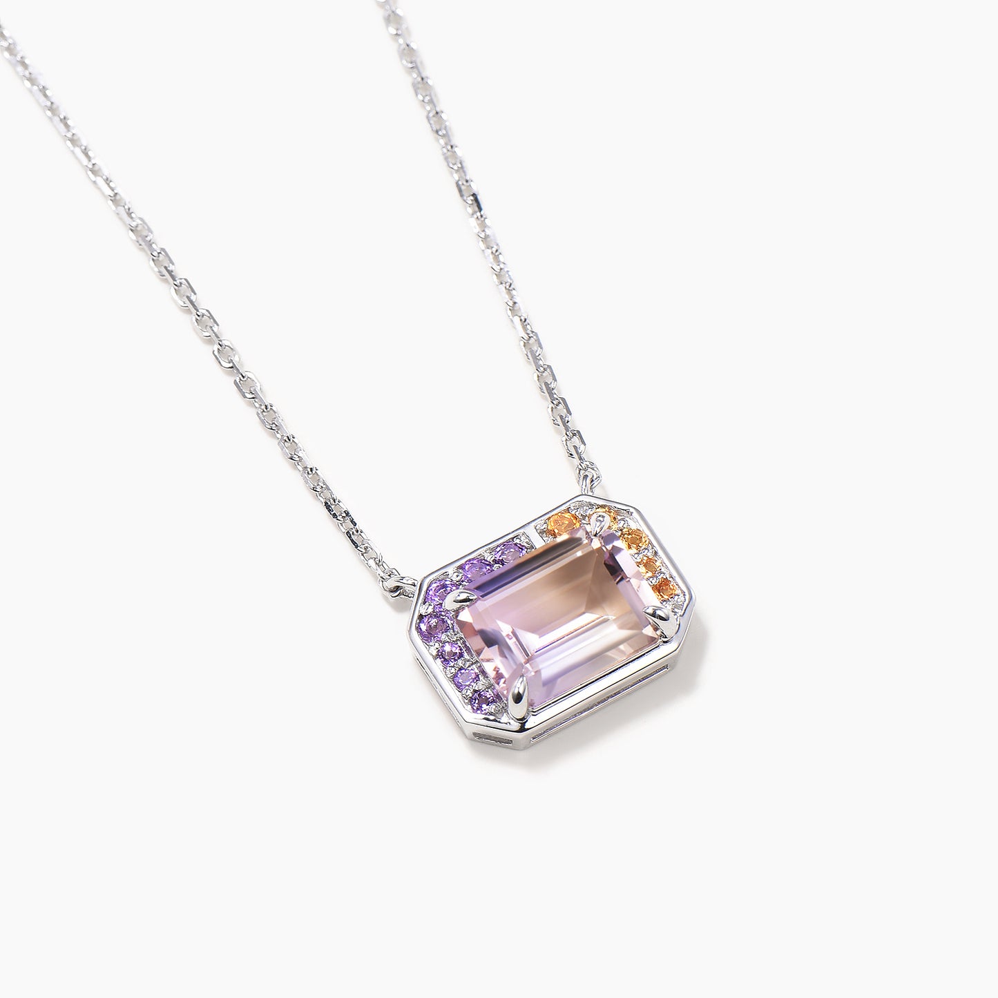 3CT Emerald Cut Natural Ametrine Necklace Amethyst Citrine Halo Pendant