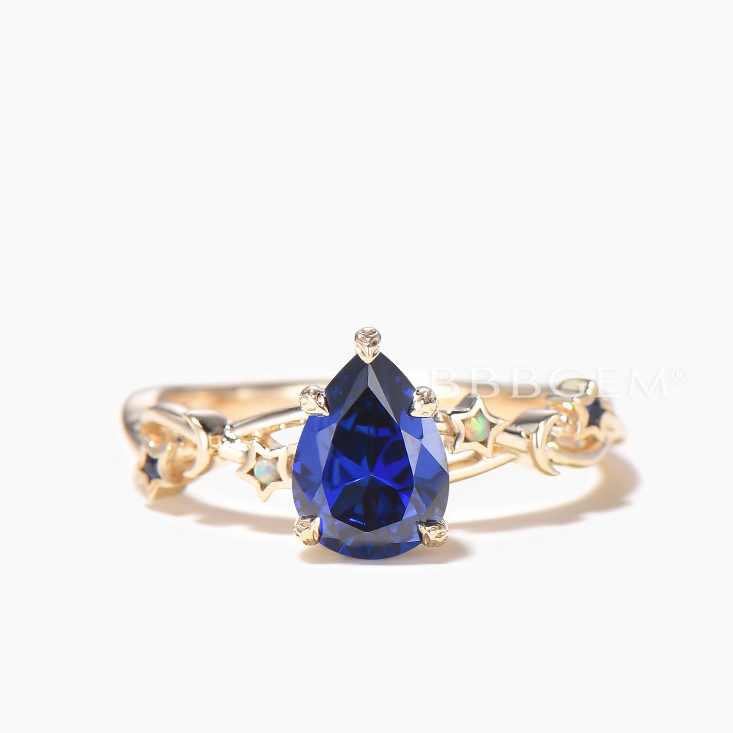 1.25CT Teardrop Cut Sapphire Engagement Ring Opal Star Twisted Wedding Ring