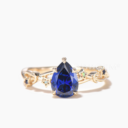 1.25CT Teardrop Cut Sapphire Engagement Ring Opal Star Twisted Wedding Ring