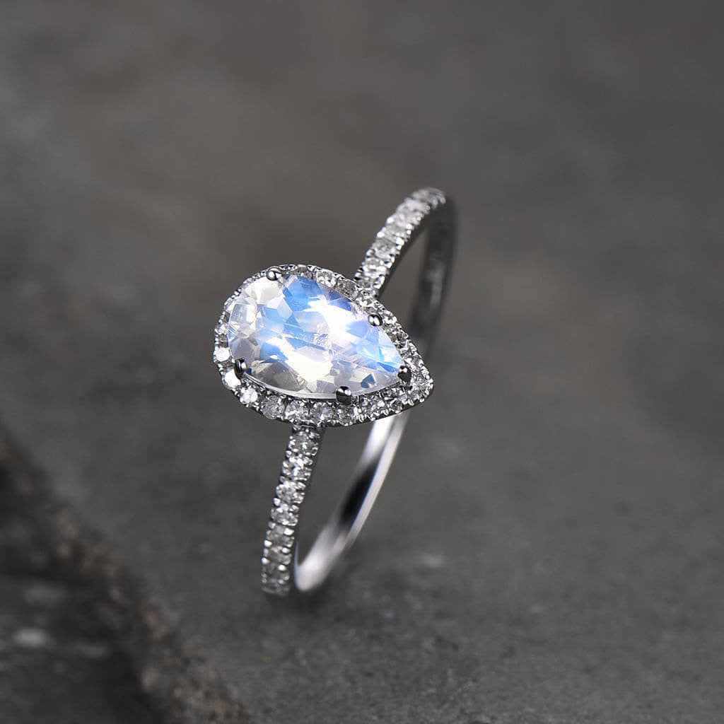 Pear shaped Moonstone Engagement Ring White Gold-BBBGEM Teardrop Moonstone Ring