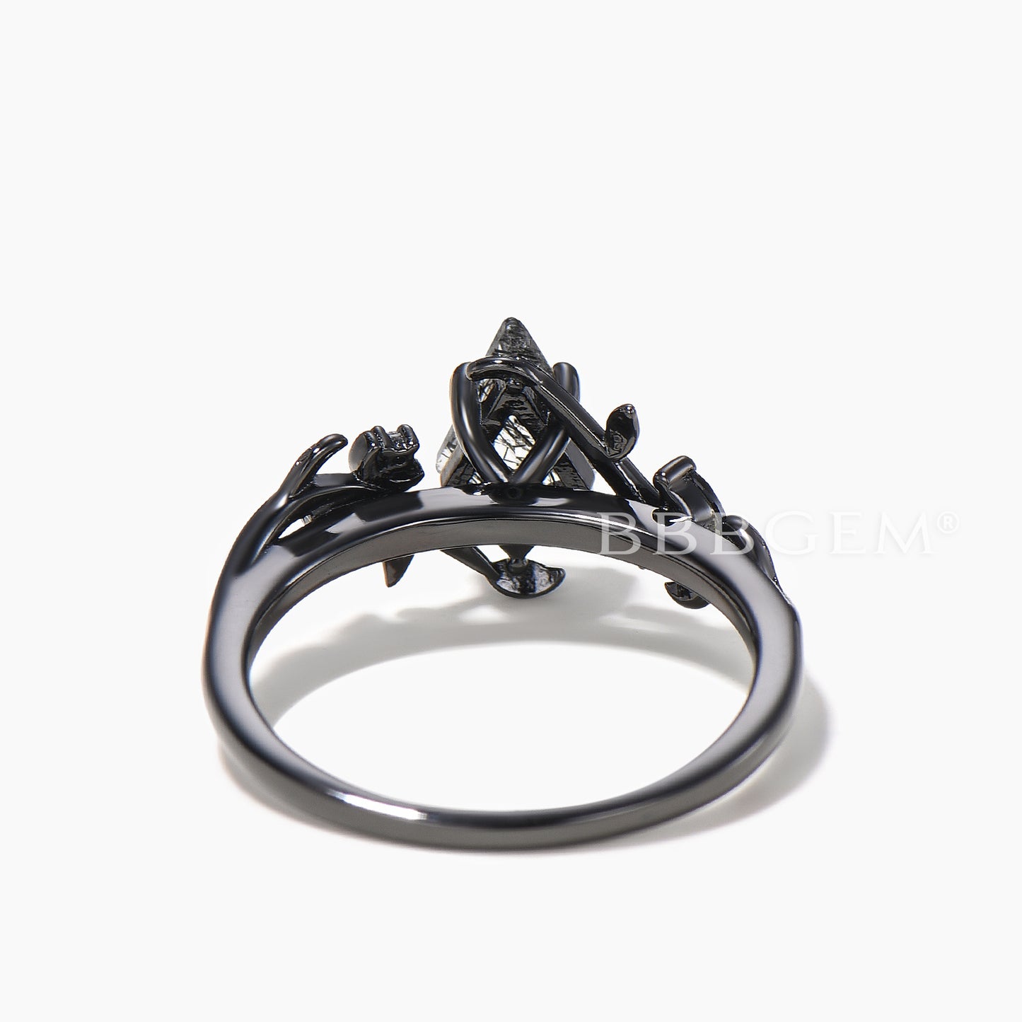 Kite Cut Natural Black Rutilated Quartz Engagement Ring Spinel Black Gold Ring
