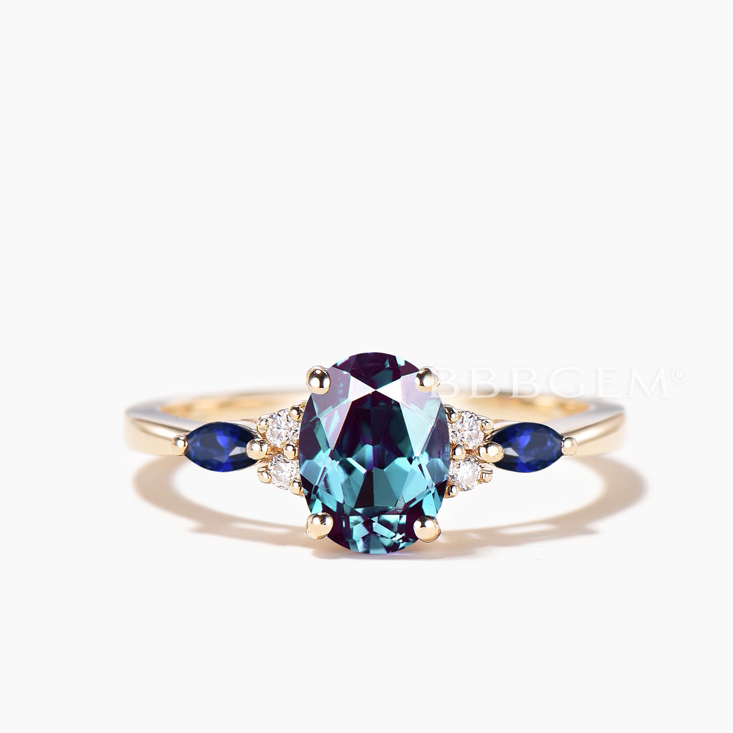 3pc Bridal Set 1.5CT Oval Cut Color-change Alexandrite Ring Diamond Curved Band