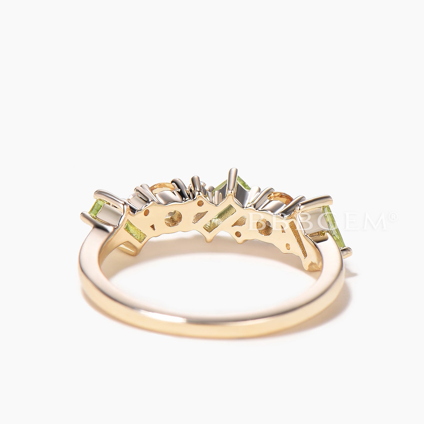 Round Natural Citrine Baguette Peridot Wedding Ring Moissanite Stacking Band
