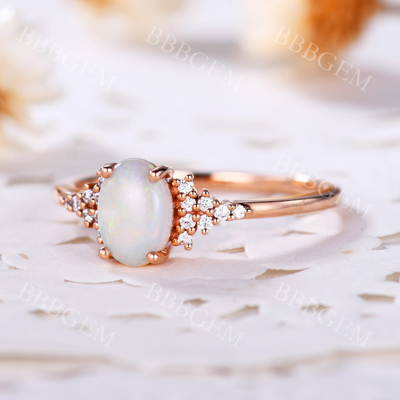 Opal Diamond Engagement Ring-BBBGEM Opal And Diamond Ring