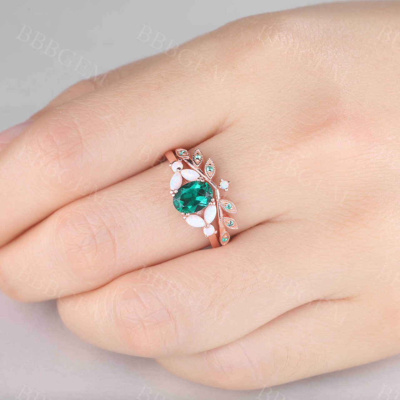 Opal And Emerald Ring-BBBGEM 1CT Emerald Wedding Sets