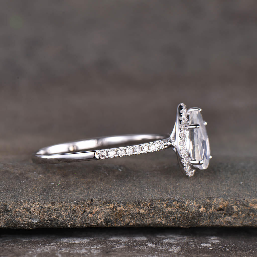 Moonstone Engagement Ring White Gold-BBBGEM Teardrop Moonstone Ring