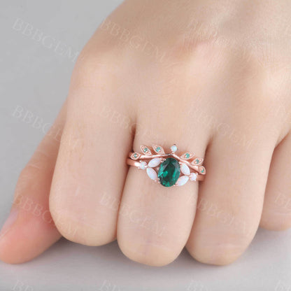 Oval Emerald Ring-BBBGEM 1CT Emerald Wedding Sets