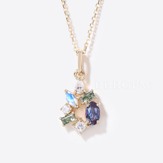 Multi-Stone Necklace Multi-Cut 7 Stone Alexandrite Moissanite Necklace