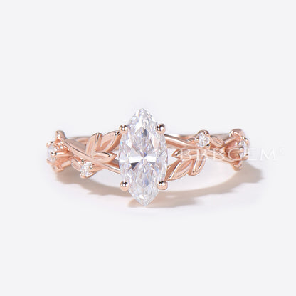 Marquise Cut Moissanite Engagement Ring Leaf Branch Ring Set