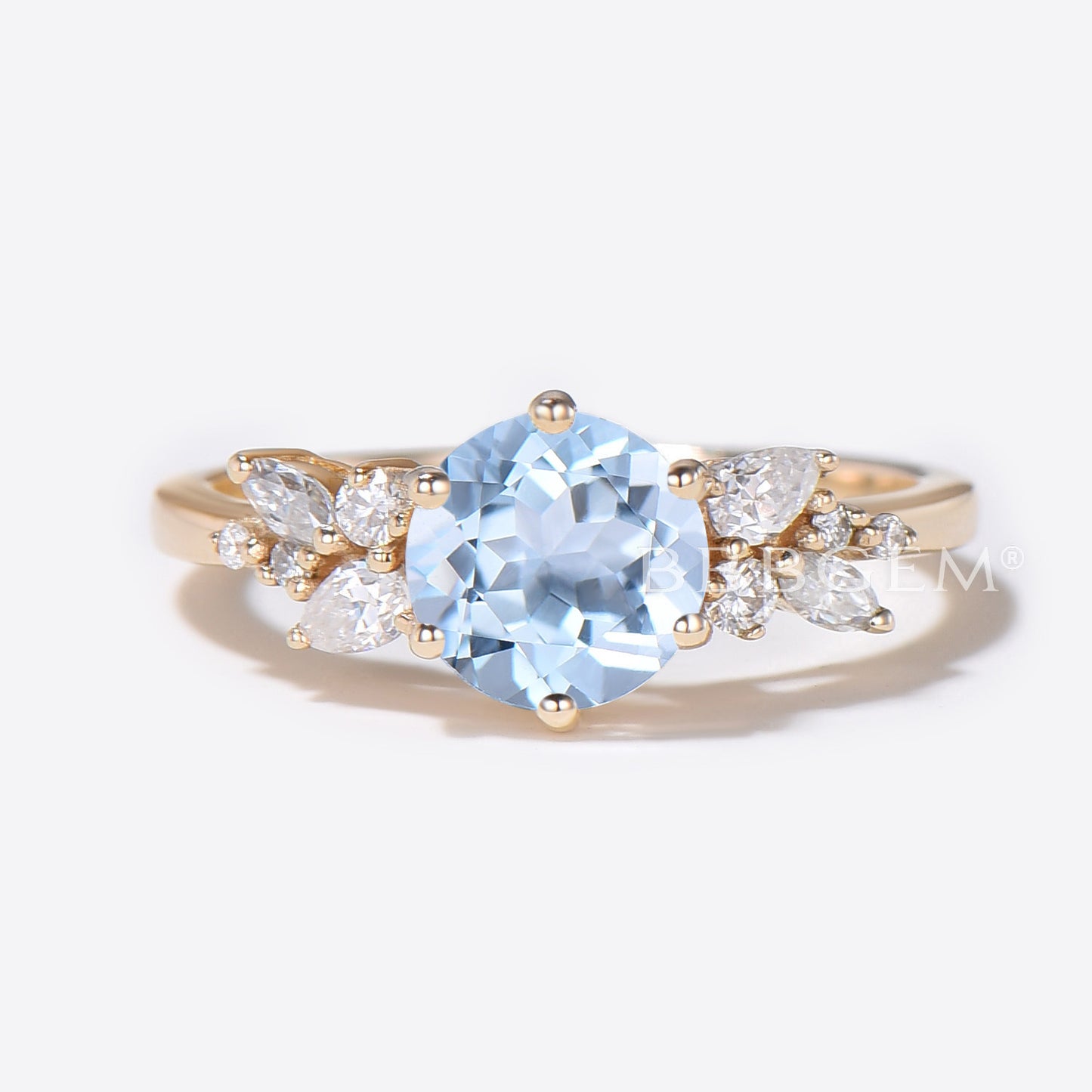 Cluster Round Aquamarine Ring Snowdrift Diamond Engagement Ring