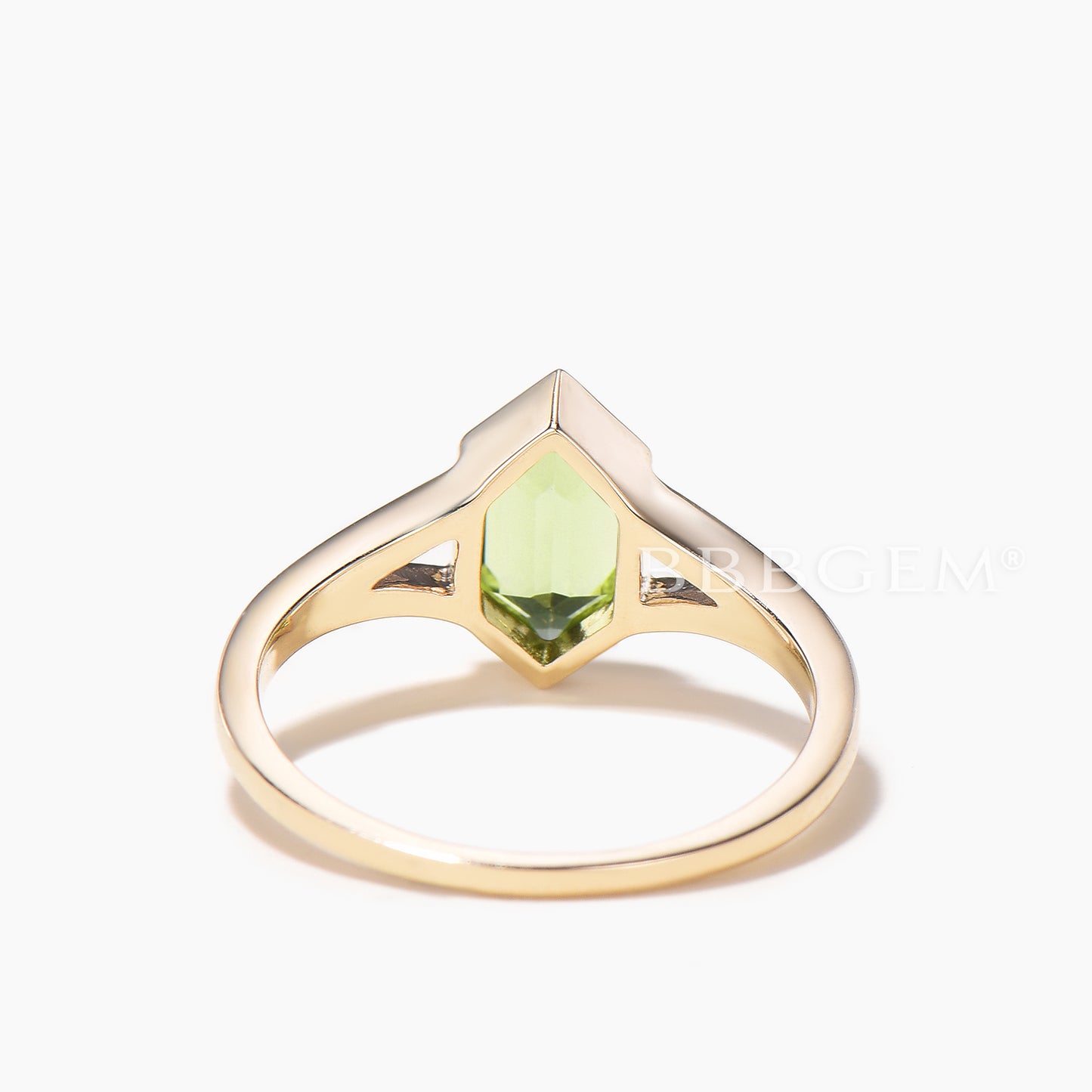 Hexagon Cut Natural Peridot Split Shank Engagement Ring Solitaire Ring