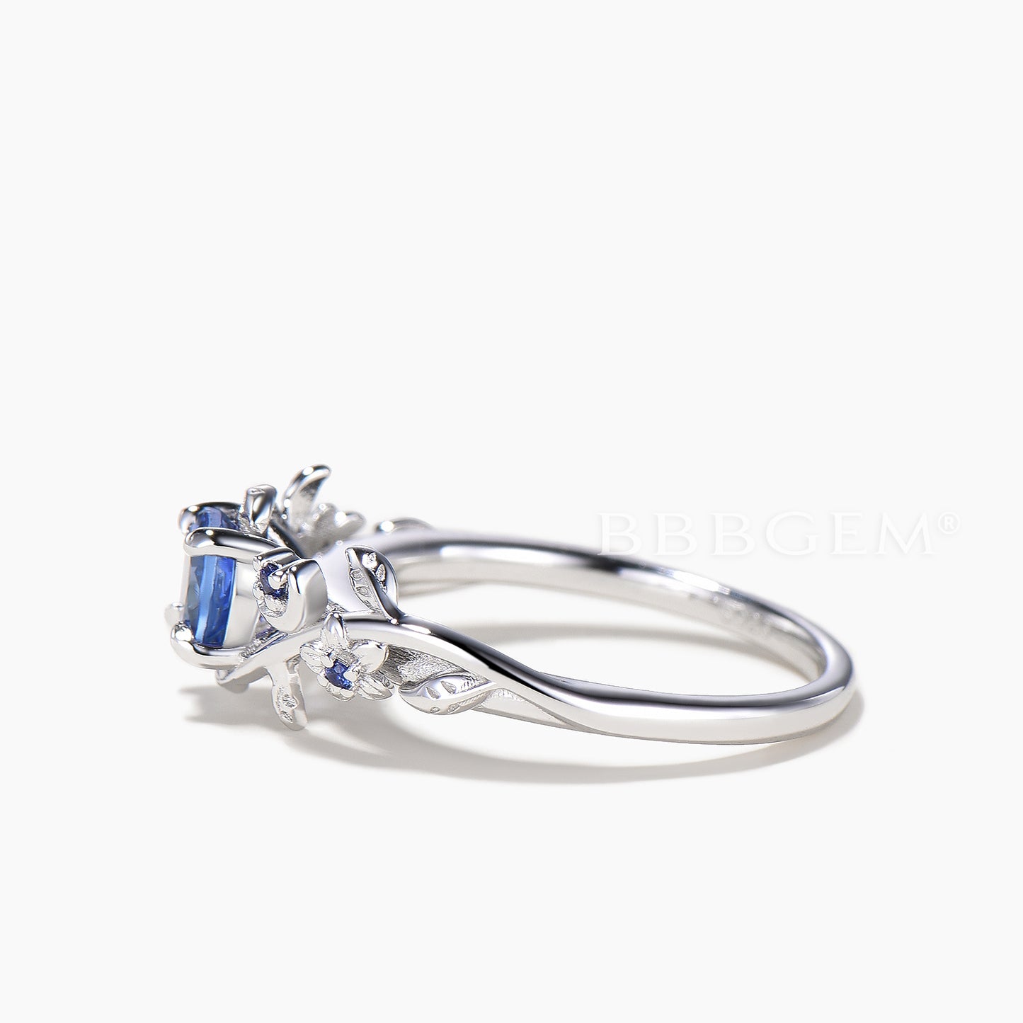 Round Cut Natural Tanzanite Engagement Ring Sapphire Leaf Inspired Ring