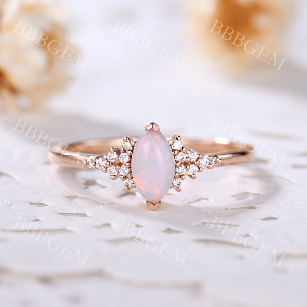 White Opal Engagement Rings-BBBGEM White Opal Engagement Rings