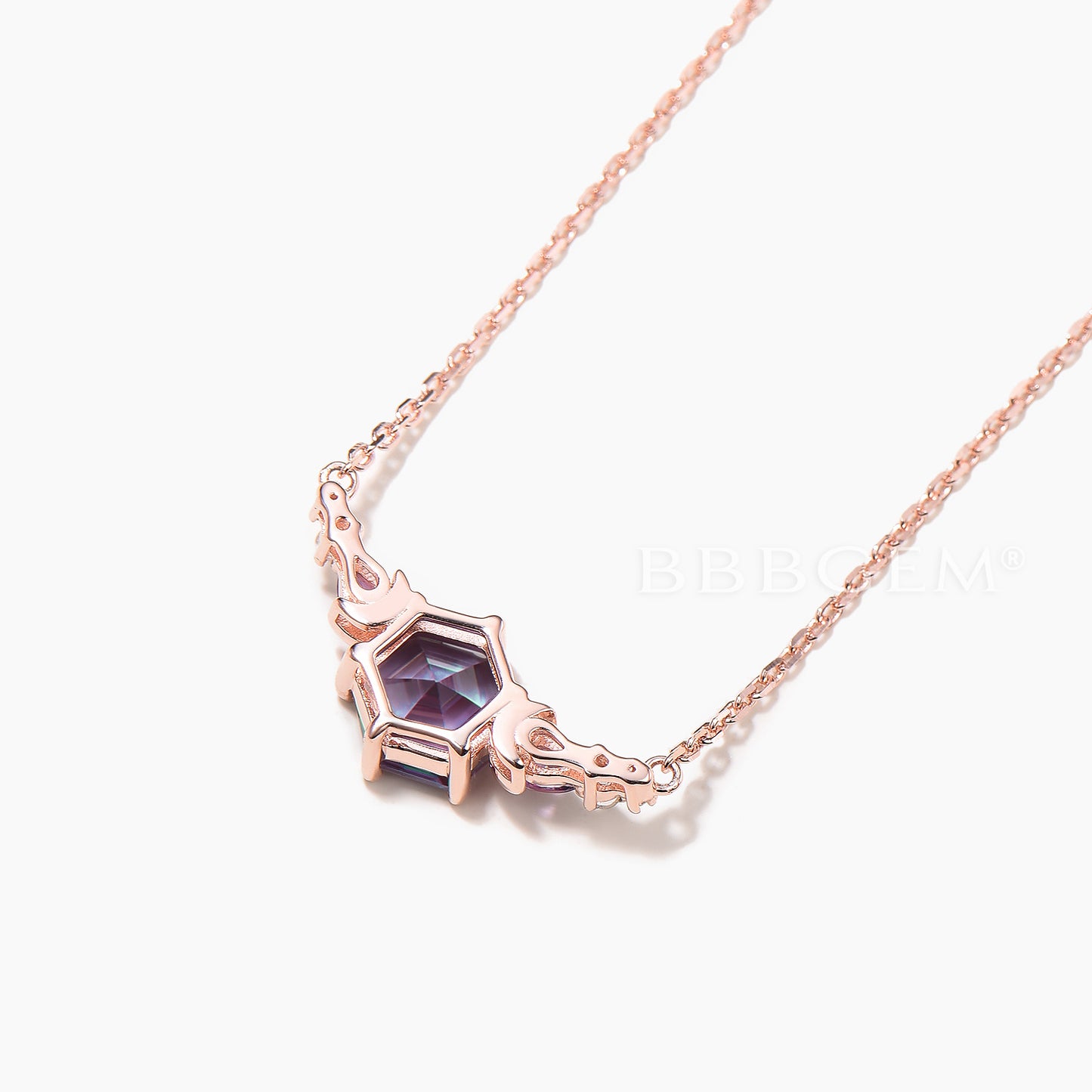 Hexagon Cut Color-change Alexandrite Necklace Amethyst Moonstone Moon Pendant