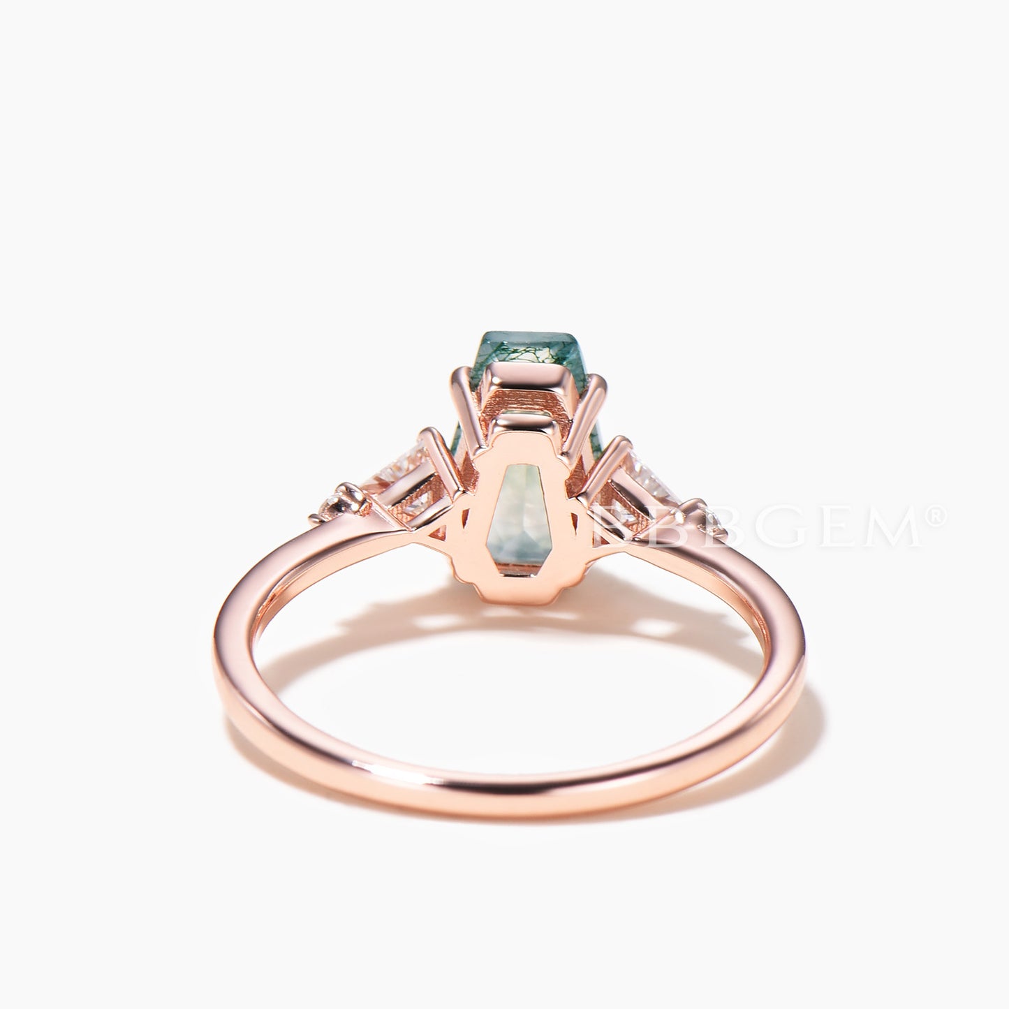 Coffin Cut Natural Moss Agate Engagement Ring Trillion Moissanite Cluster Ring
