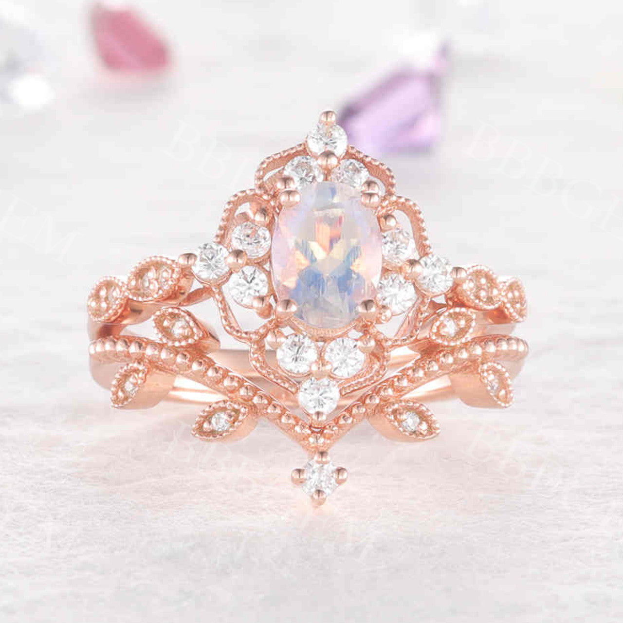 Unique Moonstone Engagement Ring Rose Gold 04