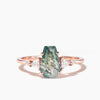 Coffin Cut Natural Moss Agate Engagement Ring Trillion Moissanite Cluster Ring