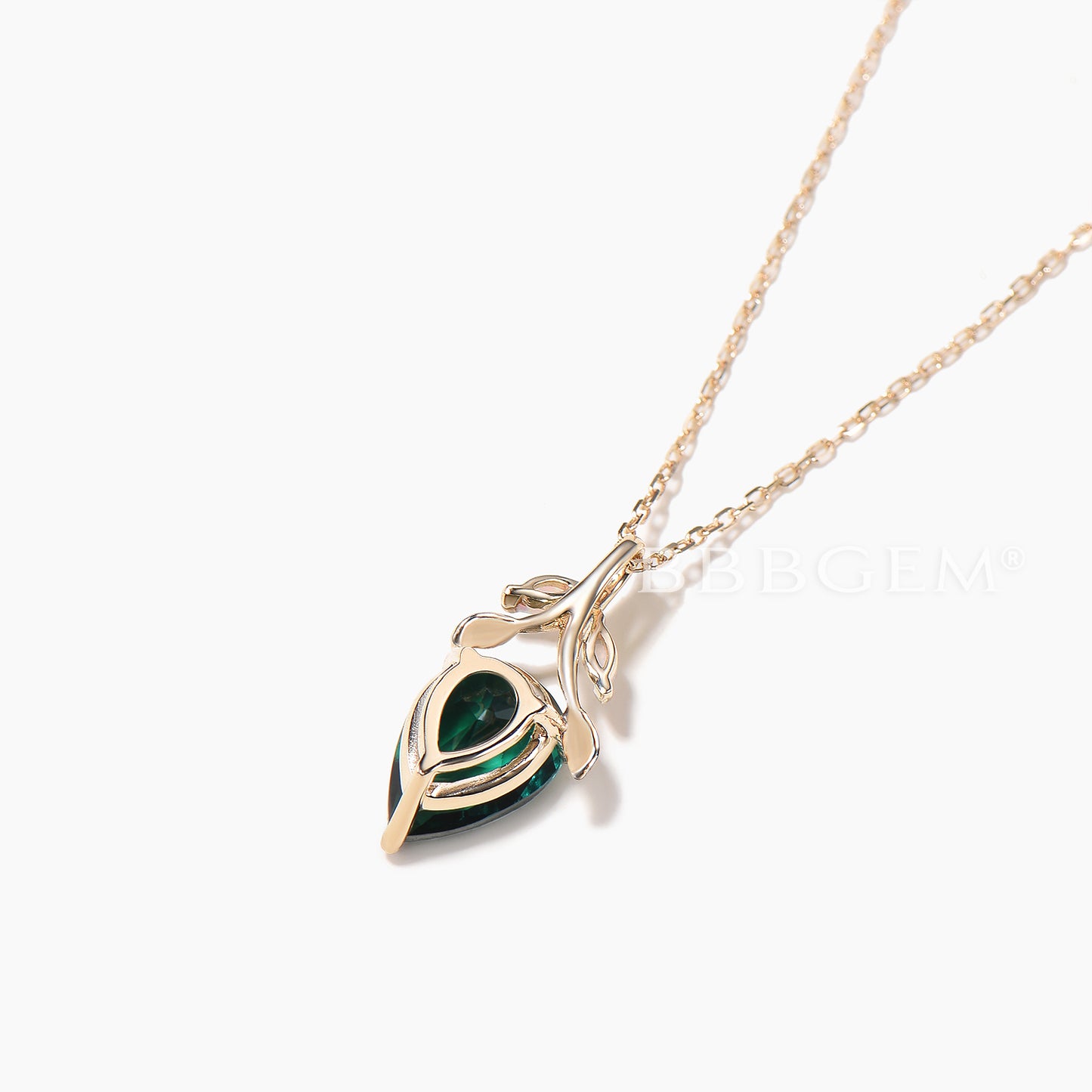 1.25CT Teardrop Cut Emerald Leaf Necklace White Opal Twig Wedding Pendant