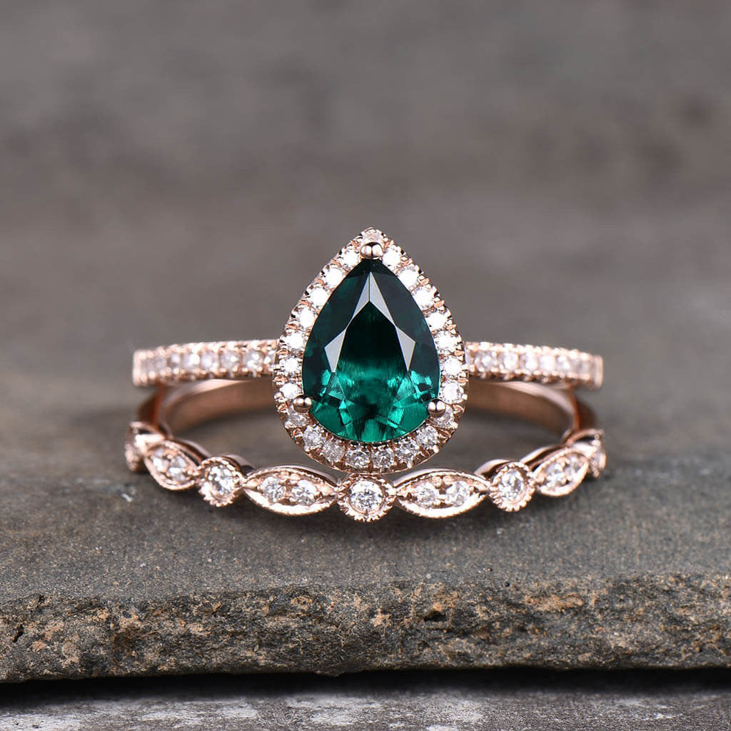 emerald wedding set rose gold-BBBGEM 1 CT Emerald Rings For Women