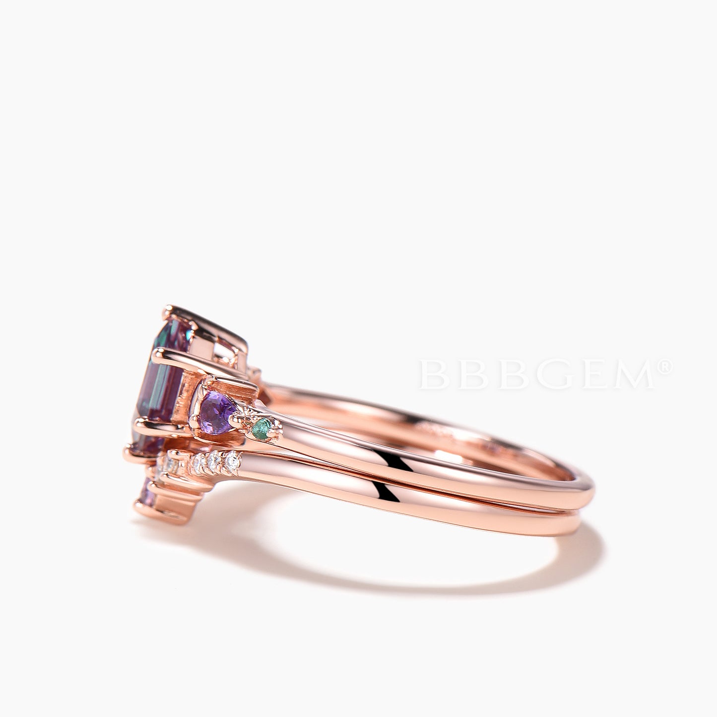 Hexagon Cut Color-change Alexandrite Wedding Ring Amethyst Diamond Ring Set