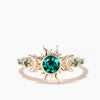 Round Cut Emerald Moon Engagement Ring Rapunzel Inspired Sun Celestial Ring