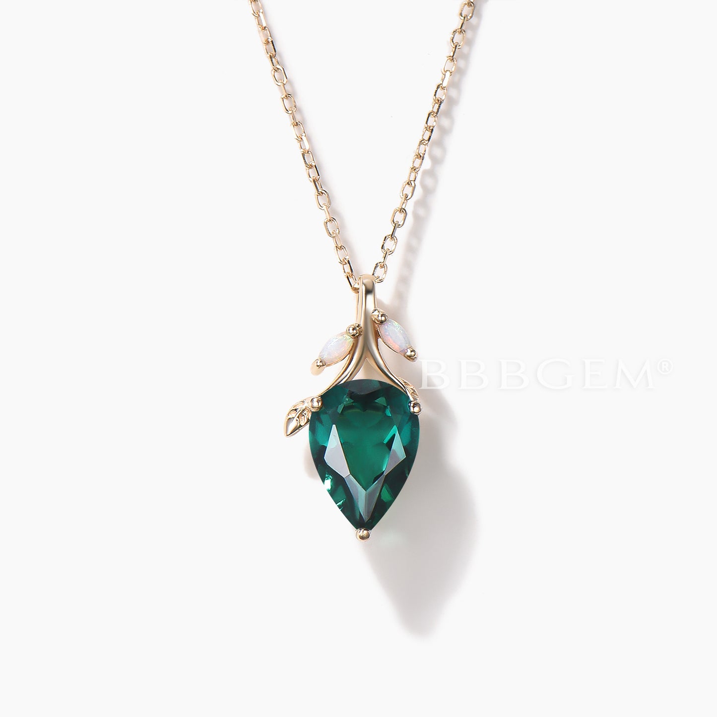 1.25CT Teardrop Cut Emerald Leaf Necklace White Opal Twig Wedding Pendant