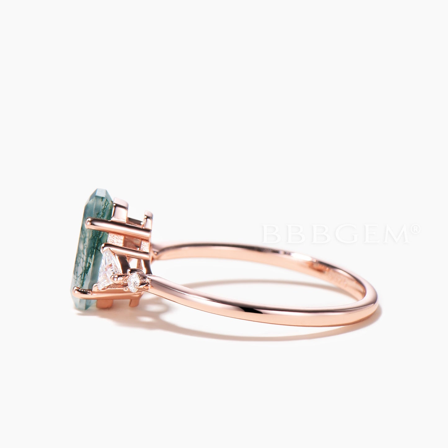 Coffin Cut Natural Moss Agate Engagement Ring Trillion Moissanite Cluster Ring