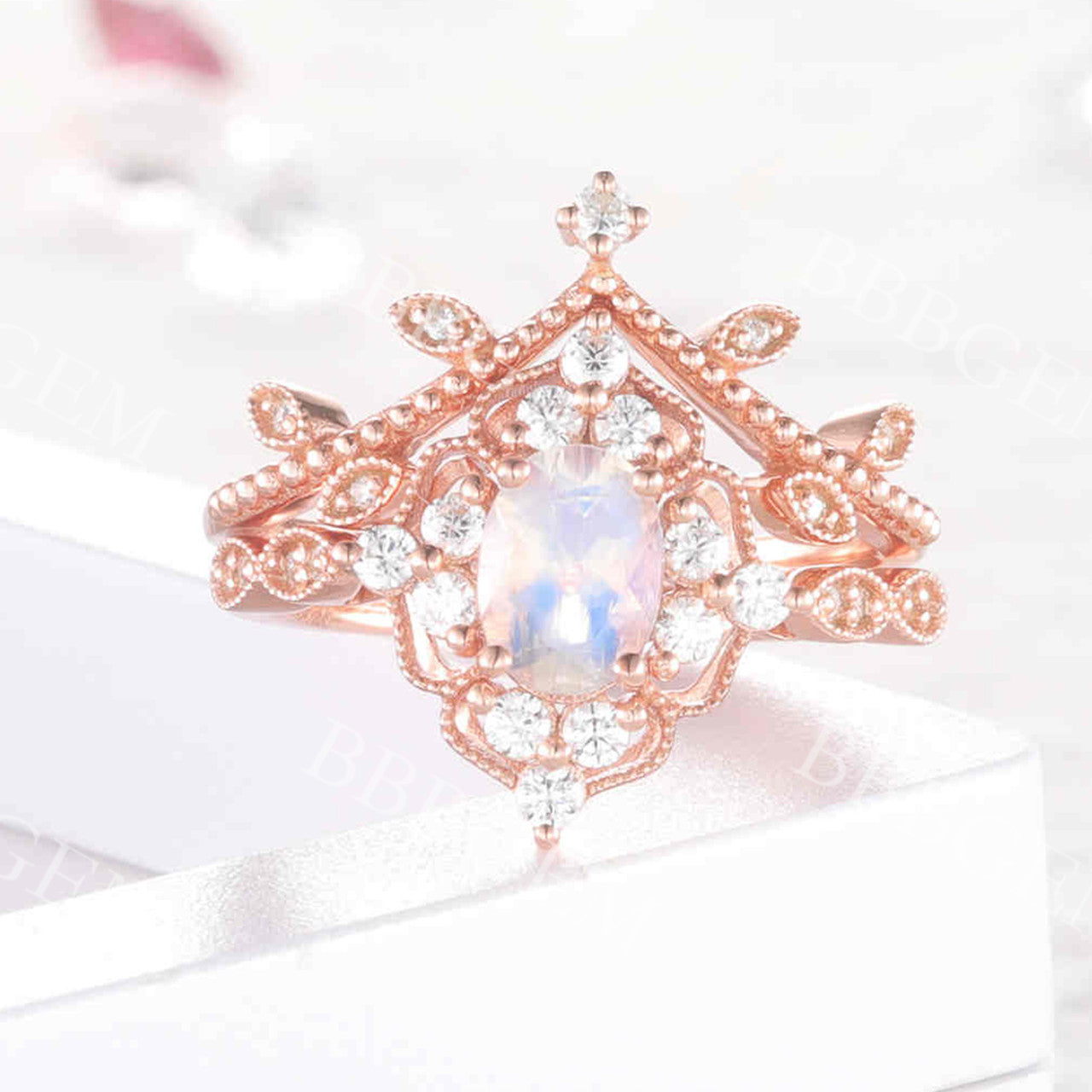 Unique Moonstone Engagement Ring Rose Gold 08