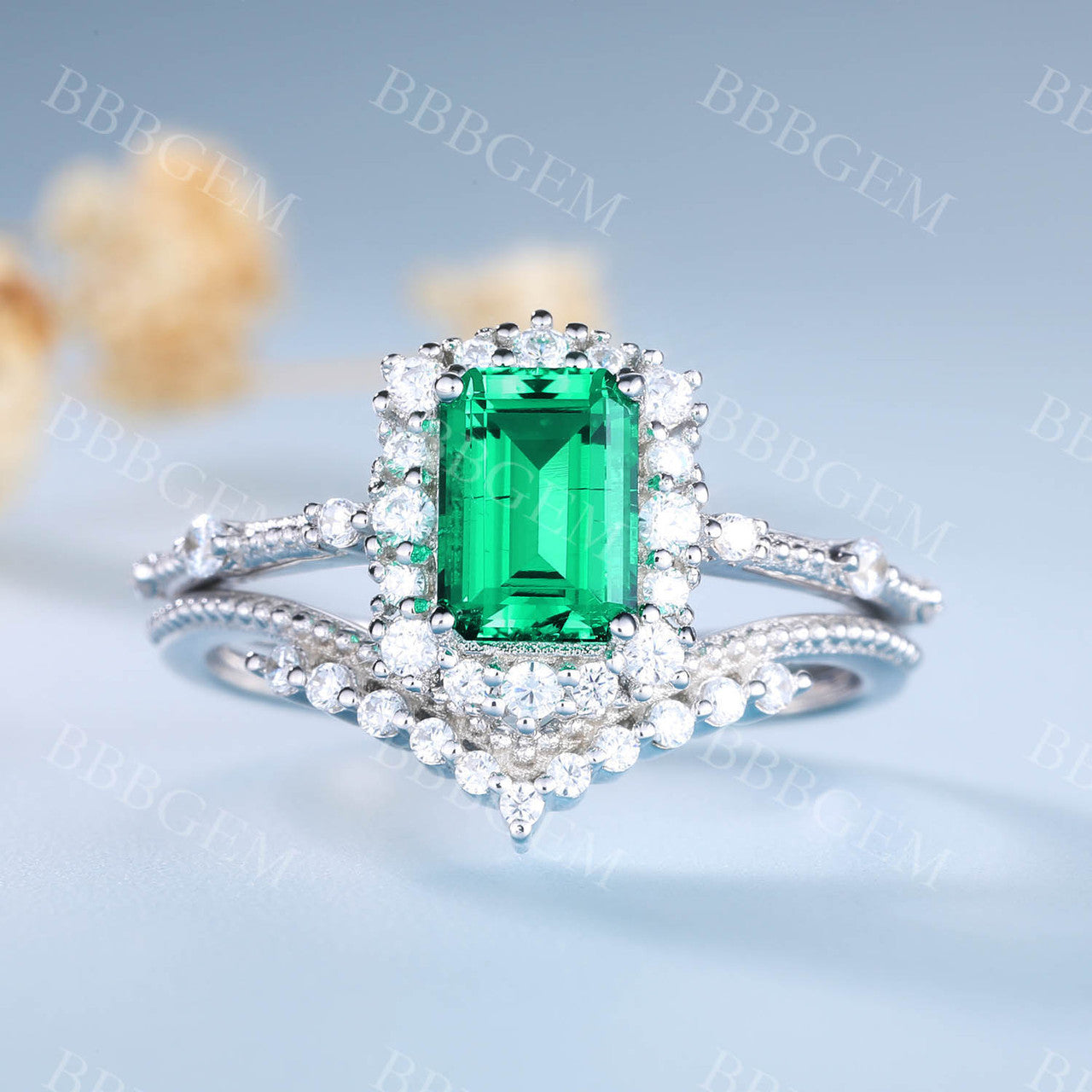 colombian emerald ring set