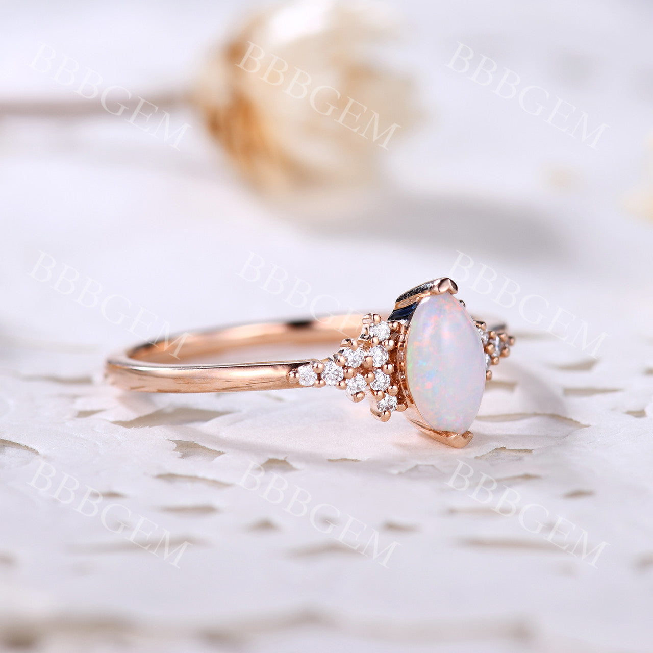 Natural Opal Rings-BBBGEM White Opal Engagement Rings