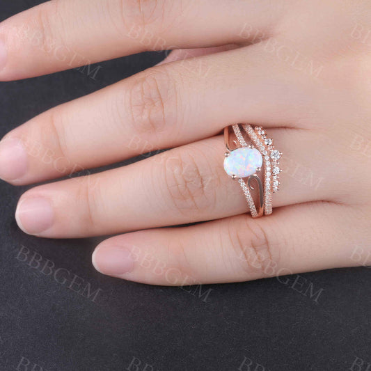 Opal Engagement Ring Set Rose Gold