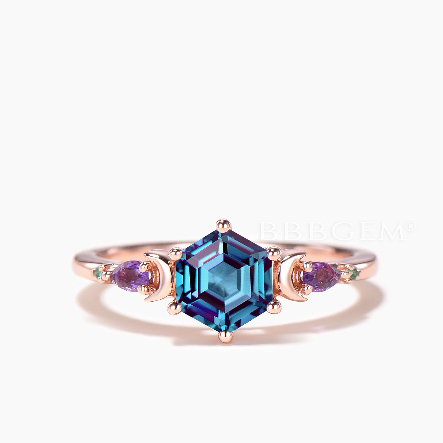 Hexagon Cut Color-change Alexandrite Wedding Ring Amethyst Diamond Ring Set