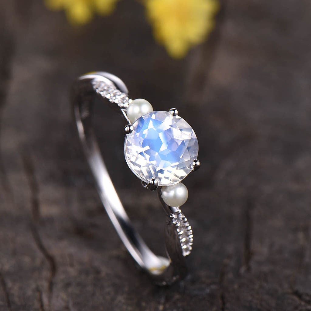 Moonstone Wedding Ring-BBBGEM Moonstone And Pearl Ring