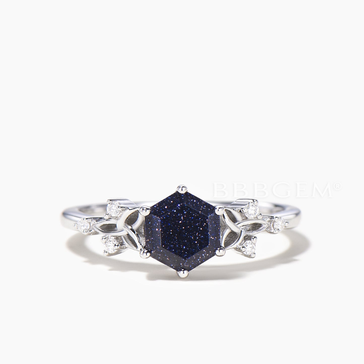Hexagon Cut Blue Sandstone Engagement Ring Diamond Celtic Knot Ring