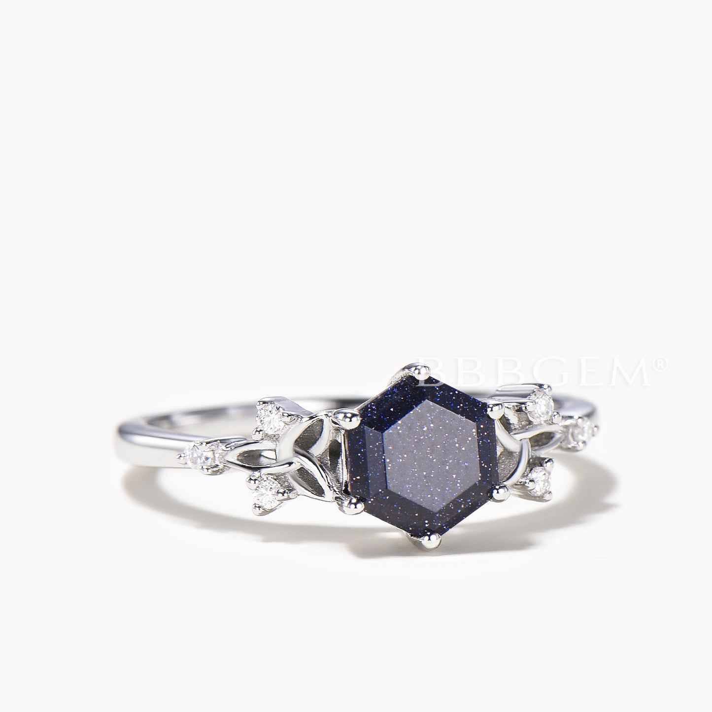 Hexagon Cut Blue Sandstone Engagement Ring Diamond Celtic Knot Ring