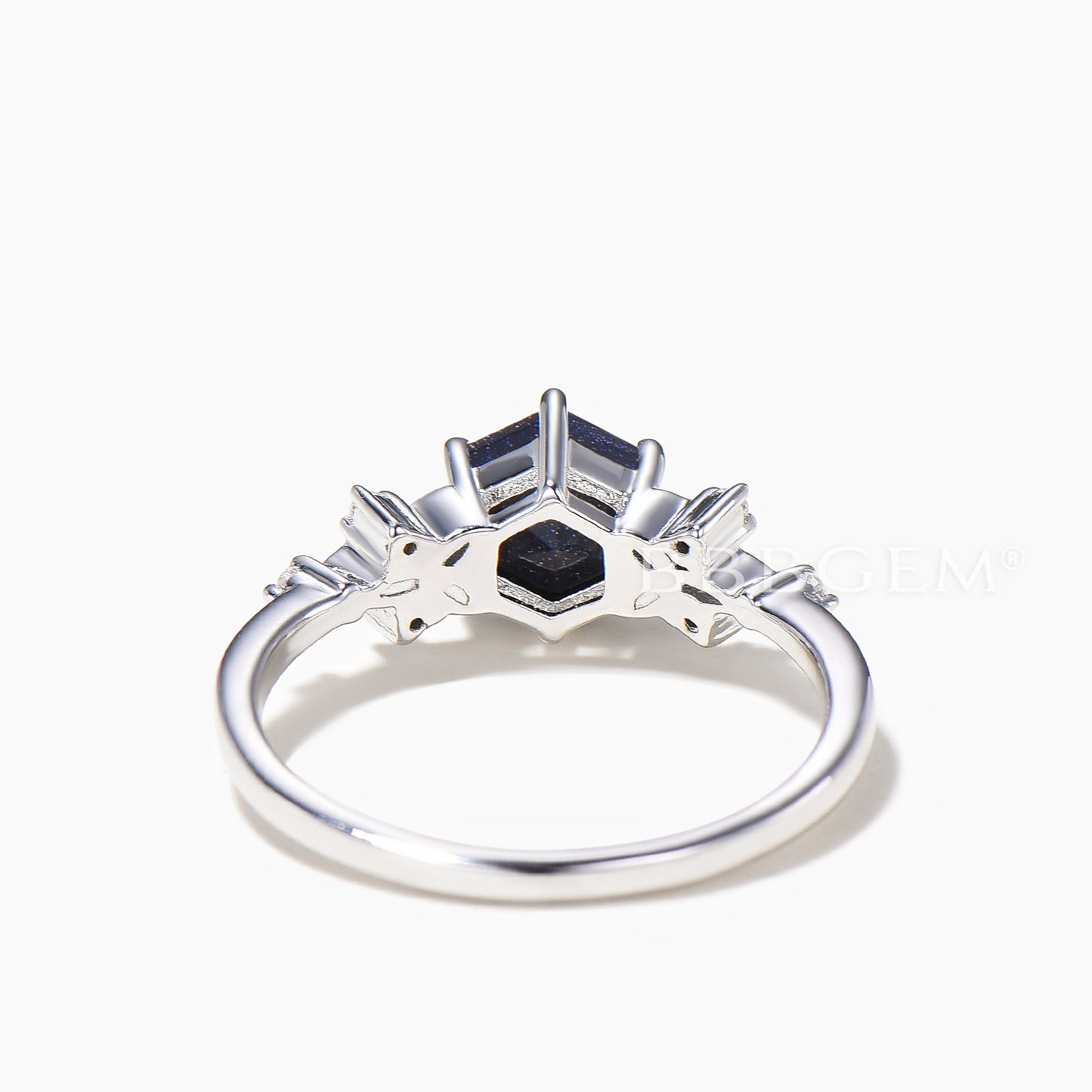 Hexagon Cut Blue Sandstone Engagement Ring Diamond Celtic Knot Ring