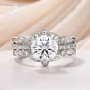 8mm Round Cut Solitaire Forever One Moissanite Engagement Ring Set White Gold 14k Vintage Double Curved Mossanite Enhancer Band