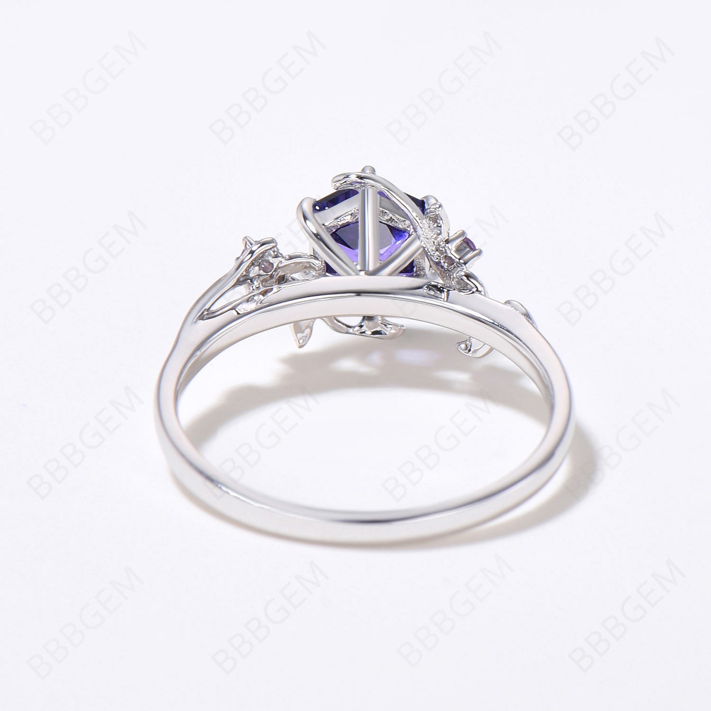 Twig Leaf Purple Sapphire Engagement Ring Natural Inspired Ring