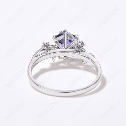 Twig Leaf Purple Sapphire Engagement Ring Natural Inspired Ring