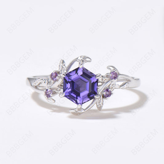 Twig Leaf Purple Sapphire Engagement Ring Natural Inspired Ring