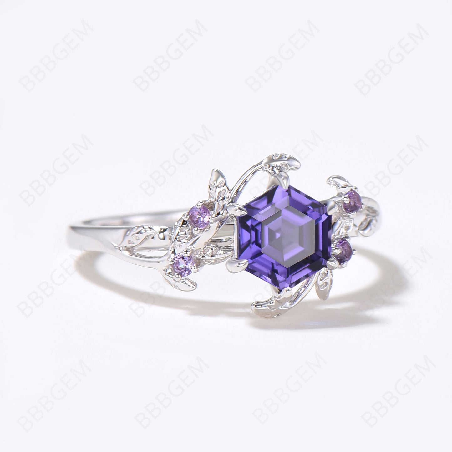 Twig Leaf Purple Sapphire Engagement Ring Natural Inspired Ring