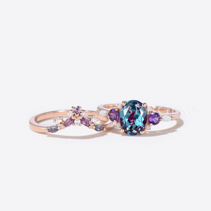 Butterfly Alexandrite Engagement Ring Set Cluster Amethyst Ring