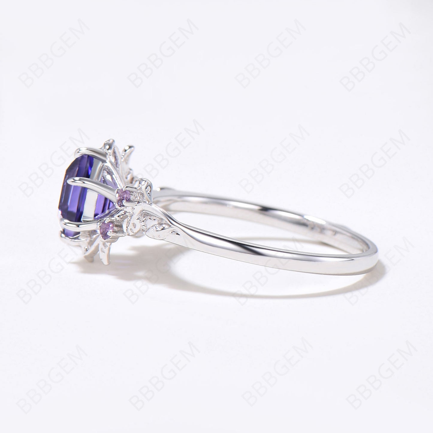 Twig Leaf Purple Sapphire Engagement Ring Natural Inspired Ring