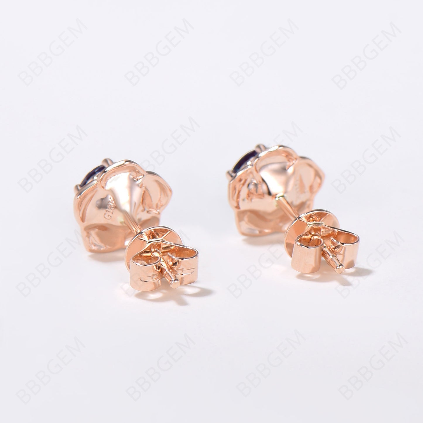 Rose Gold Flower Stud Earrings Round Cut Alexandrite Earrings