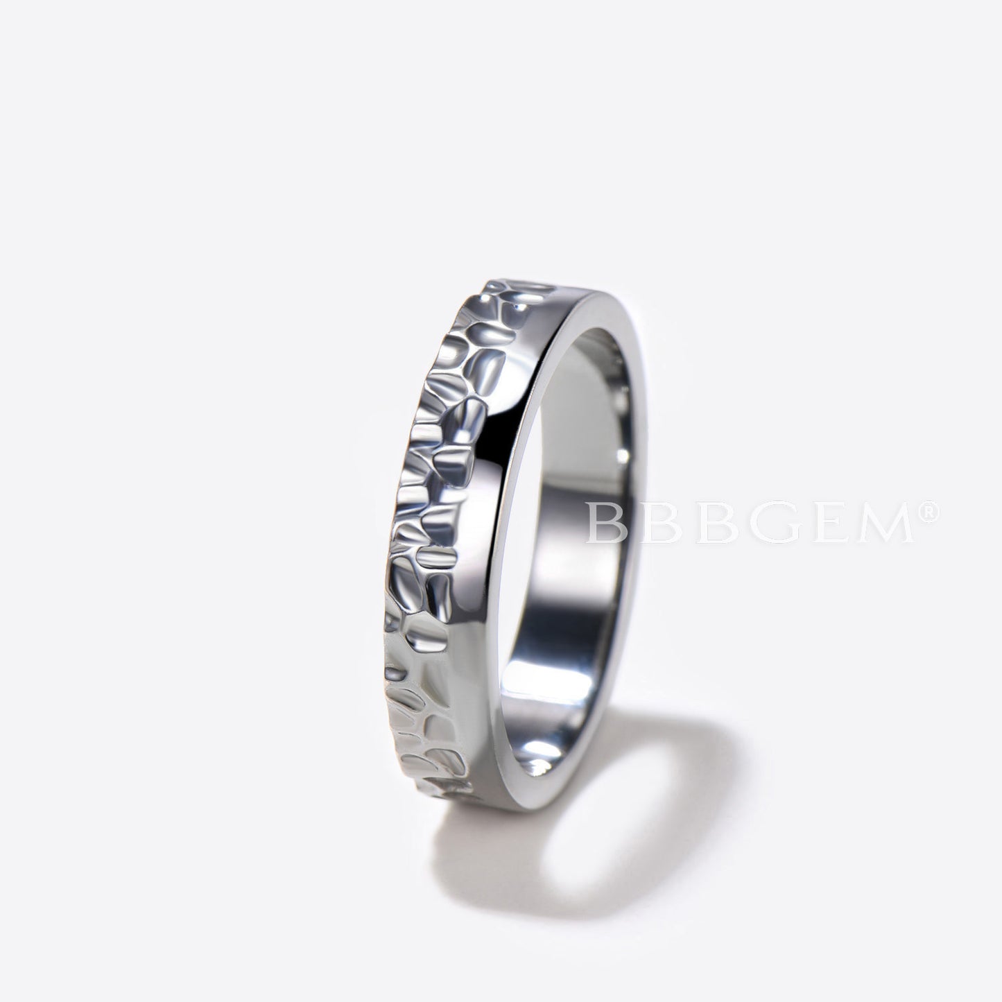 Unique Hammered Mens Wedding Band Sterling Silver Unisex Band