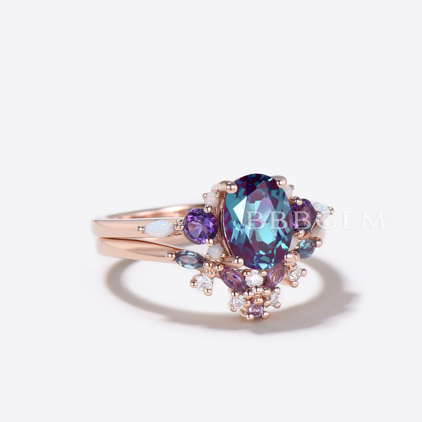 Butterfly Alexandrite Engagement Ring Set Cluster Amethyst Ring